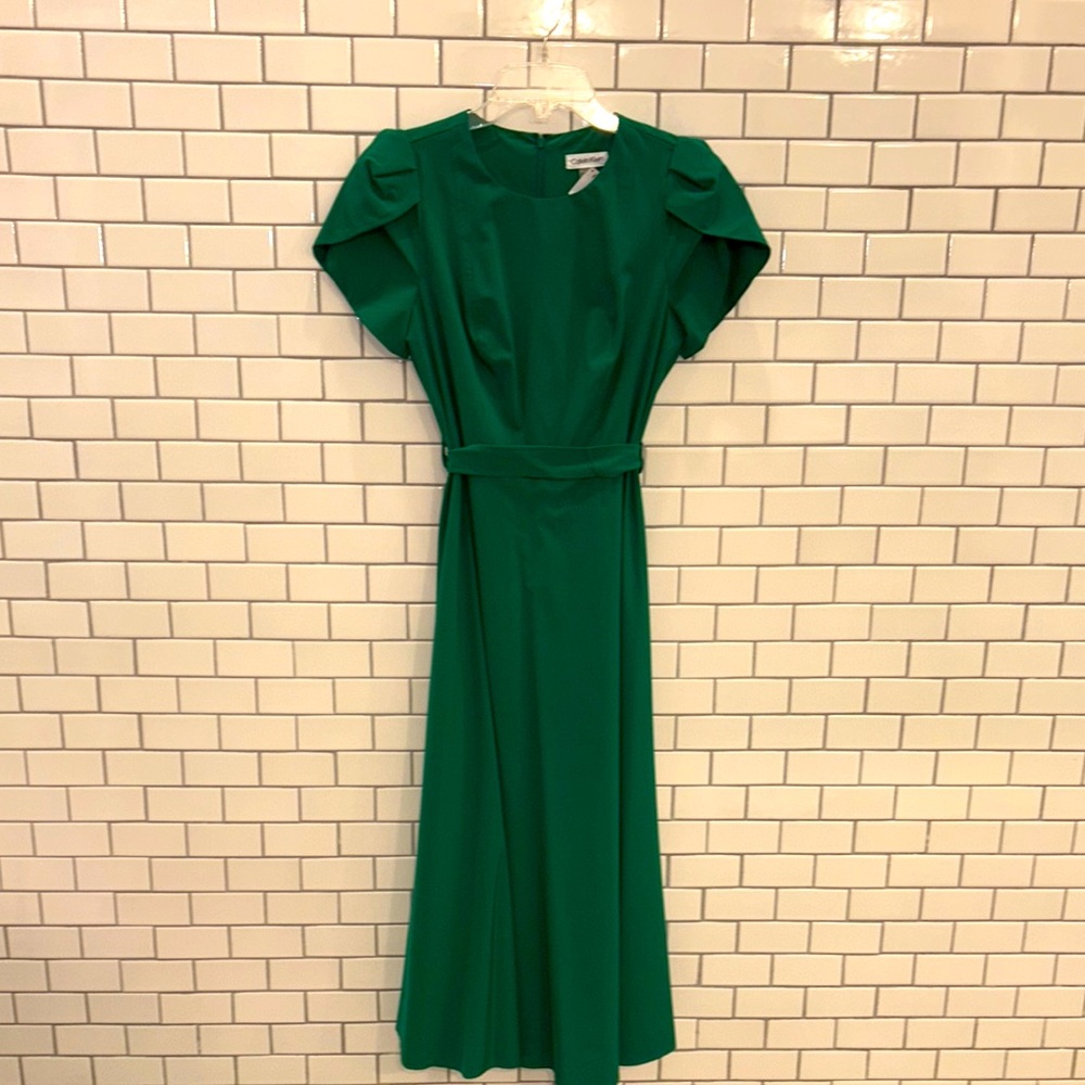 Calvin Klein Green Wrap Tie Front Dress